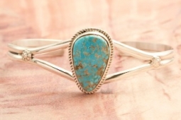 Native American Jewelry Genuine Kingman Turquoise Sterling Silver Bracelet